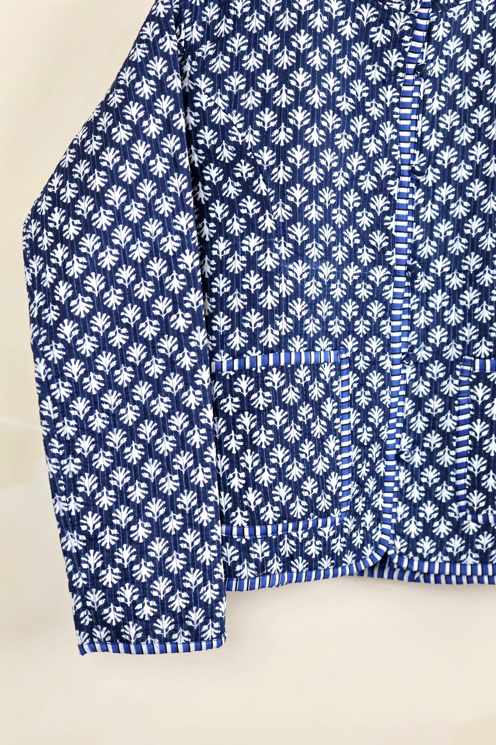 HandBlock Printed Quilted Cotton Jackets | Blue & White Indigo Print Women's Coat | Reversible Bohemian Style Indian Handmade Quilted Jacket