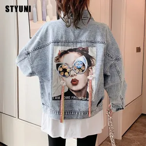 Hip-hop denim short jacket women 2020 autumn and winter new patch net red street style loose long-sleeved denim jacket retro