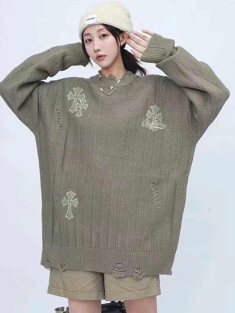 Hip-hop Knitted Oversized High Loose Street Casual Autumn Y2K Embroidery Sweater