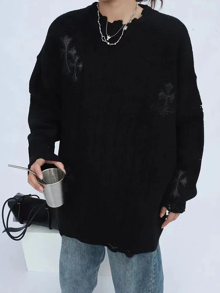 Hip-hop Knitted Oversized High Loose Street Casual Autumn Y2K Embroidery Sweater