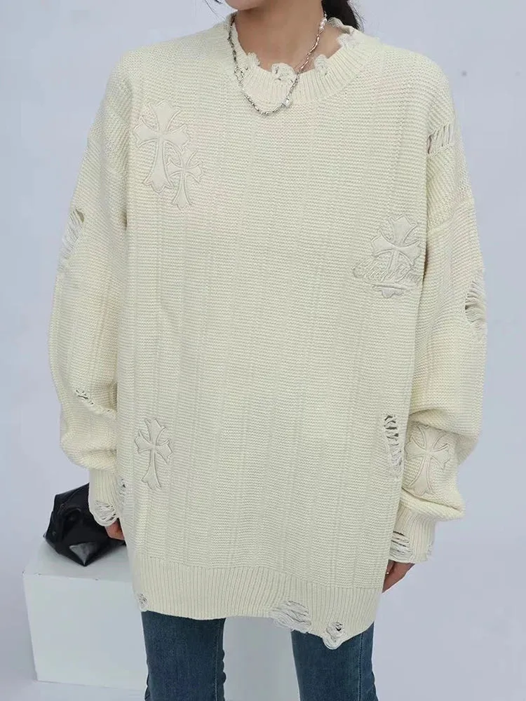 Hip-hop Knitted Oversized High Loose Street Casual Autumn Y2K Embroidery Sweater