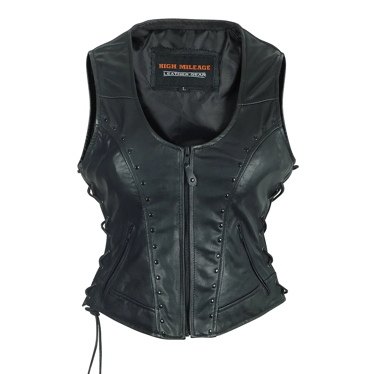 HML1043 High Mileage Ladies Lace Side Vest Adorned with Studs