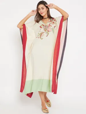 Ivory Elegance Embroidered Kaftan Dress