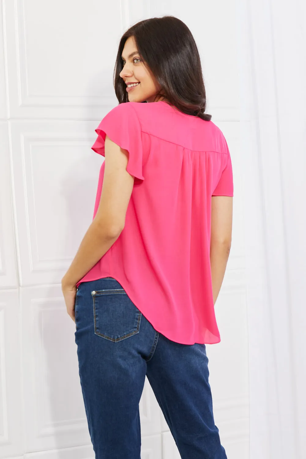 Just For You Full Size Short Ruffled Sleeve Length Top in Hot Pink