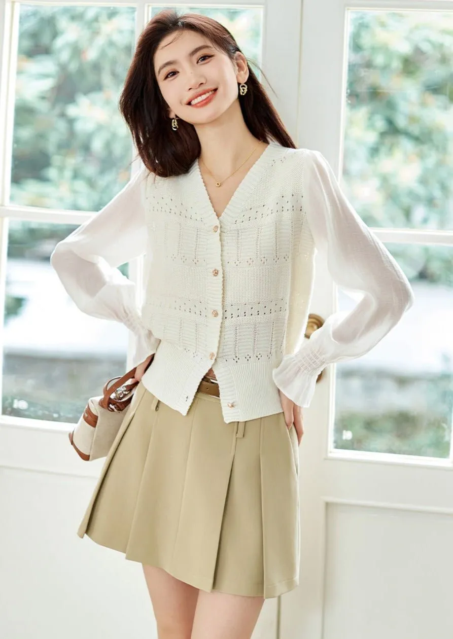 KNIT V-NECK FAKE CARDIGAN TOP