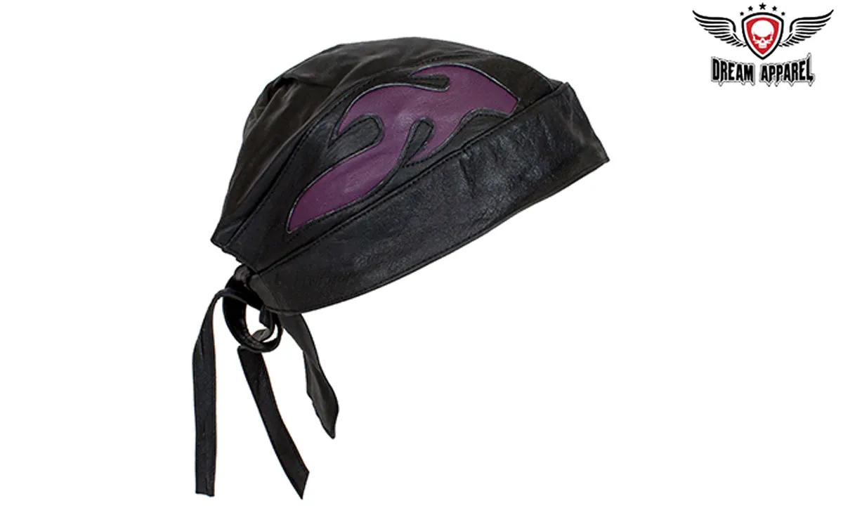 Leather Skull Cap with Colored Flames