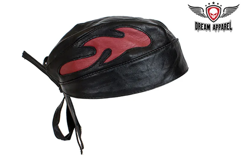 Leather Skull Cap with Colored Flames