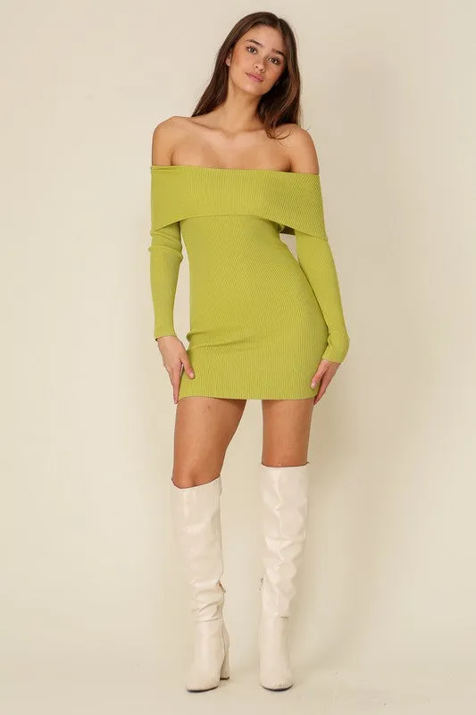 Lime Bare Elegance Off Shoulder Bodycon Dress