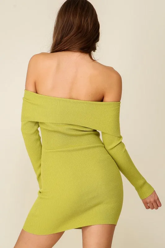 Lime Bare Elegance Off Shoulder Bodycon Dress