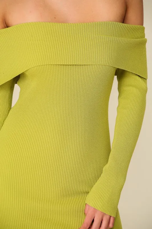 Lime Bare Elegance Off Shoulder Bodycon Dress