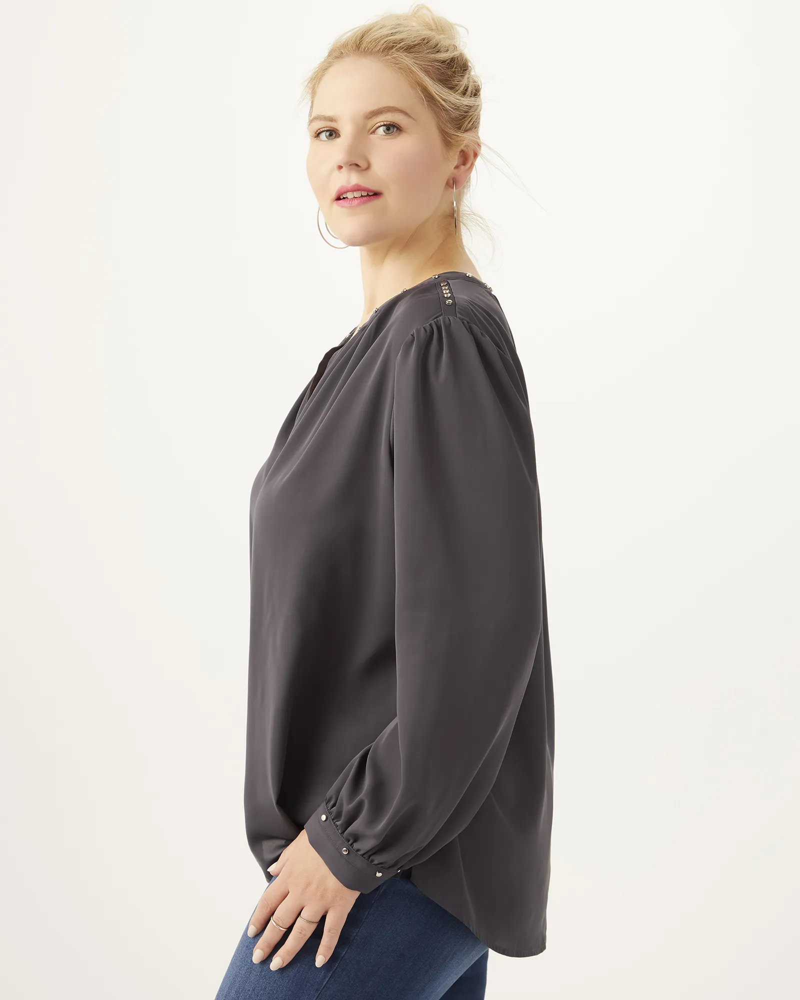 Marie Long-Sleeve Blouse | Light Grey