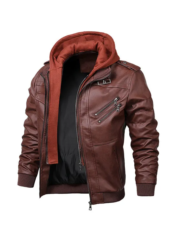 Men's Vintage Diagonal Zipper Motorcycle Pu Leather Jacket