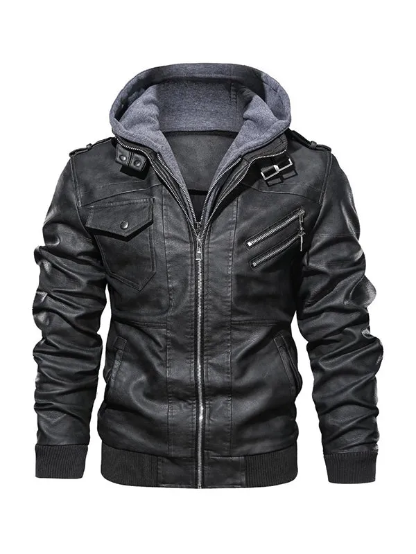 Men's Vintage Diagonal Zipper Motorcycle Pu Leather Jacket