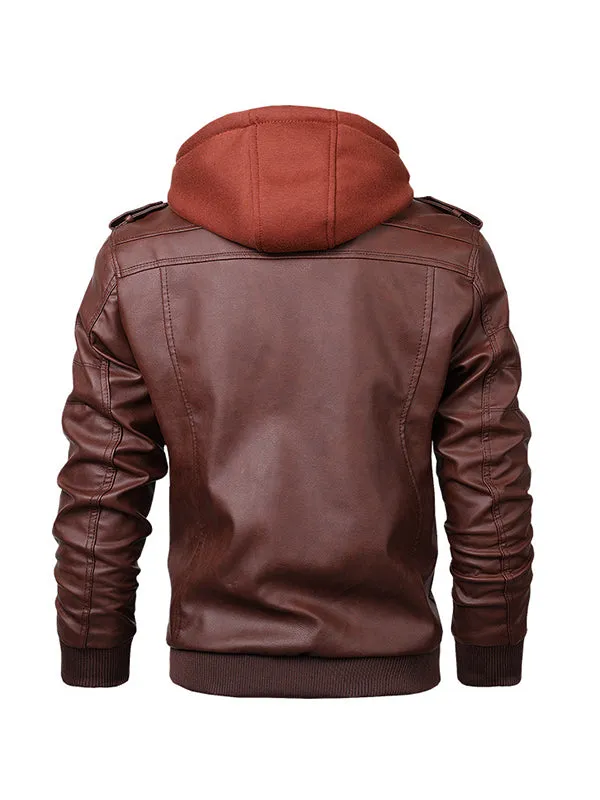 Men's Vintage Diagonal Zipper Motorcycle Pu Leather Jacket