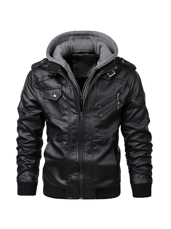 Men's Vintage Diagonal Zipper Motorcycle Pu Leather Jacket