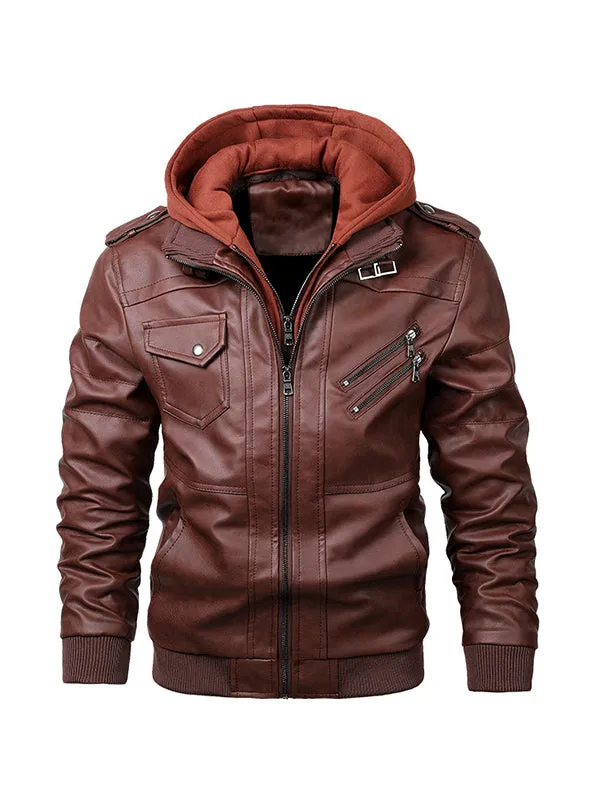 Men's Vintage Diagonal Zipper Motorcycle Pu Leather Jacket