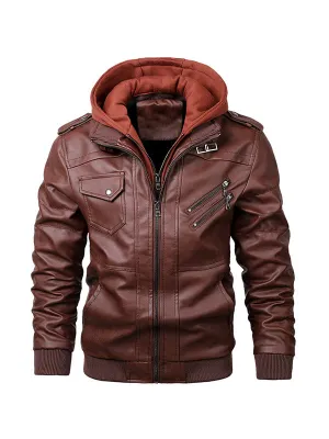 Men's Vintage Diagonal Zipper Motorcycle Pu Leather Jacket