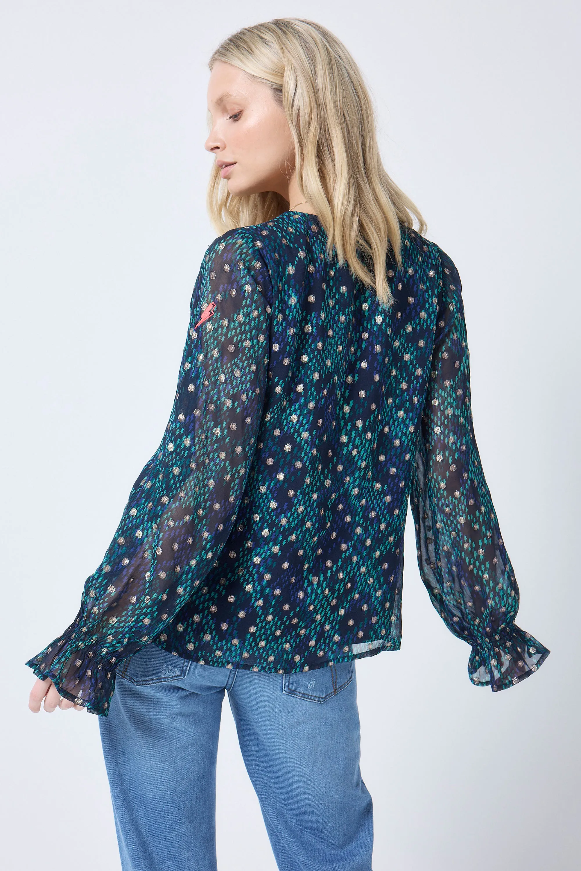 Midnight with Teal Snake Print Foil Blouse