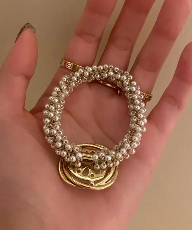 Modern White Alloy Pearl Zircon Hair Rope ET033