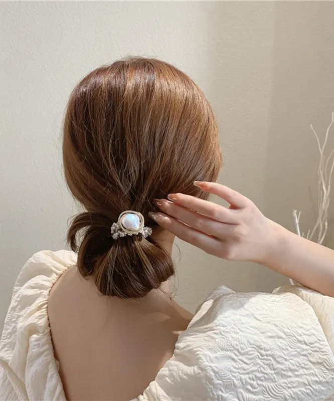 Modern White Alloy Pearl Zircon Hair Rope ET033