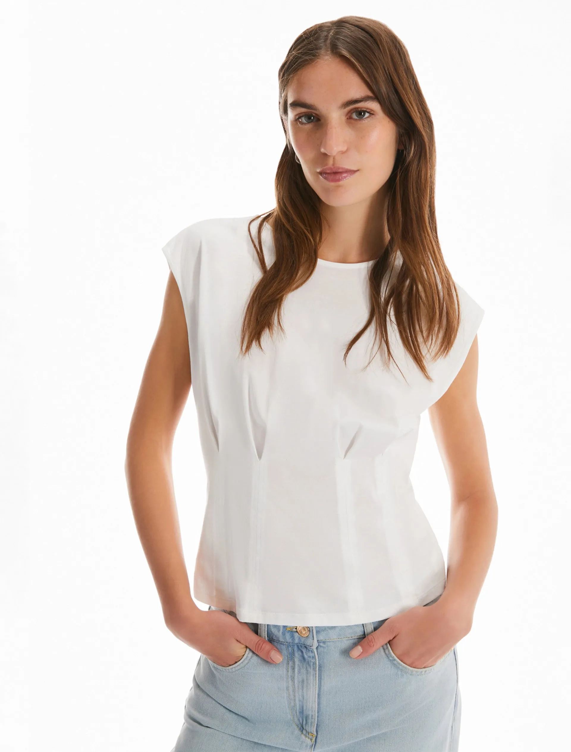 PennyBlack Dart-detail Cotton T-shirt | Ivory