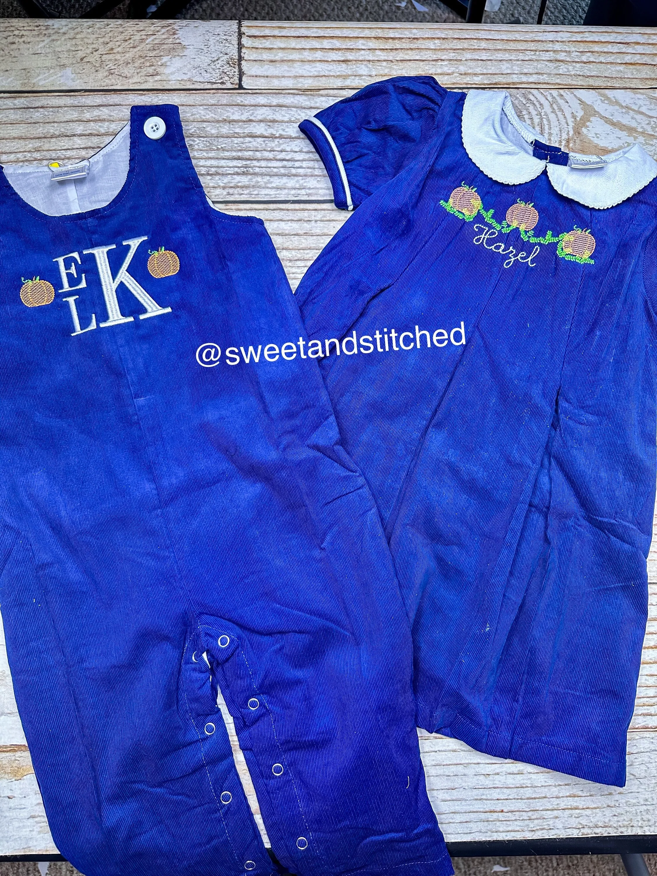 Personalized Baby Boy Fall outfit with pumpkins- navy corduroy monogrammed thanksgiving overalls personalized