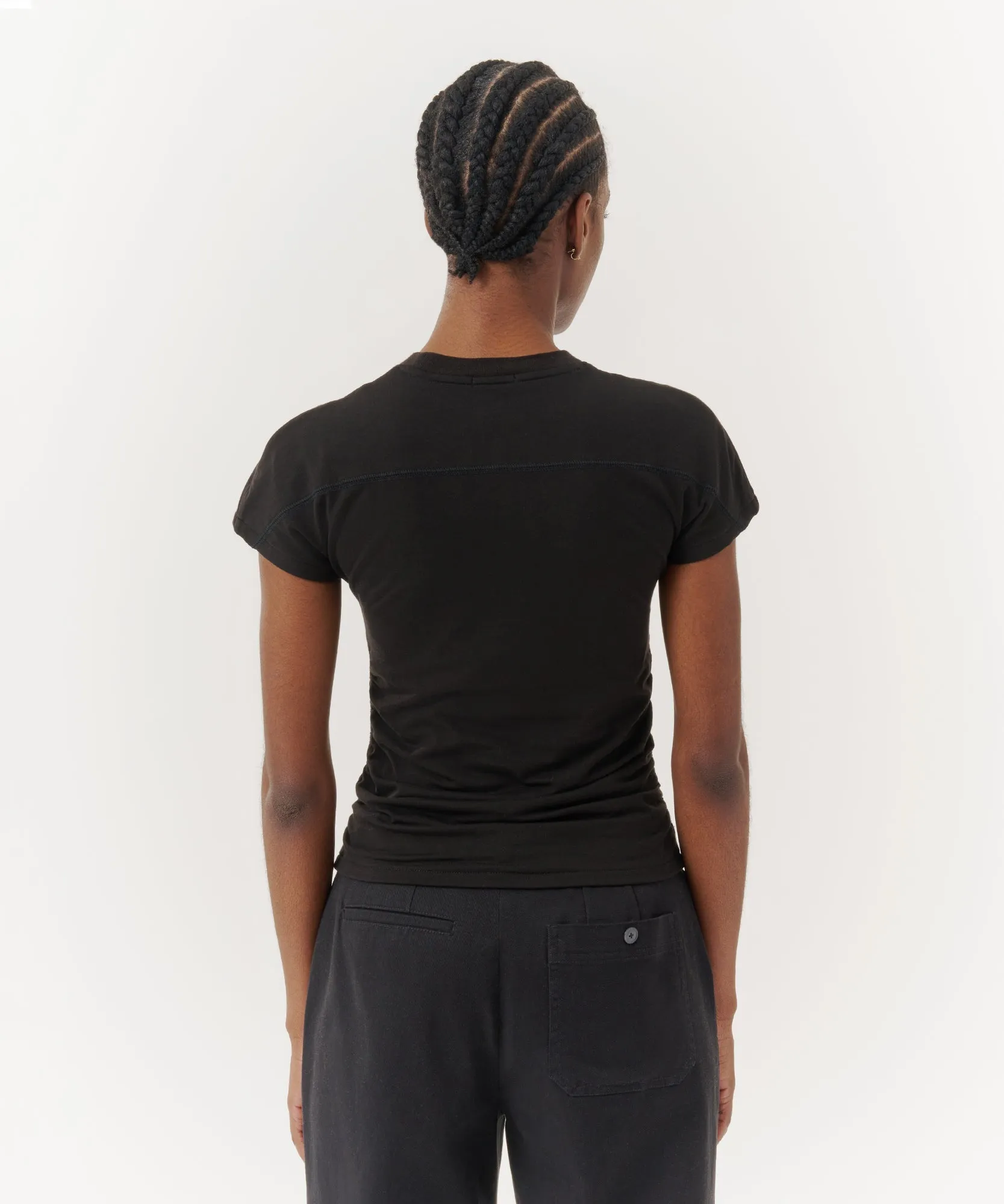 Pima Cotton Crew Neck Ruched Tee