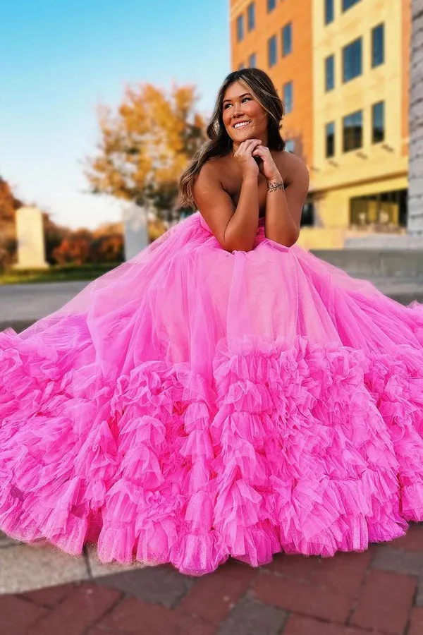 Pink Sweetheart Tulle Long Prom Dresses Princess Dresses PSK475