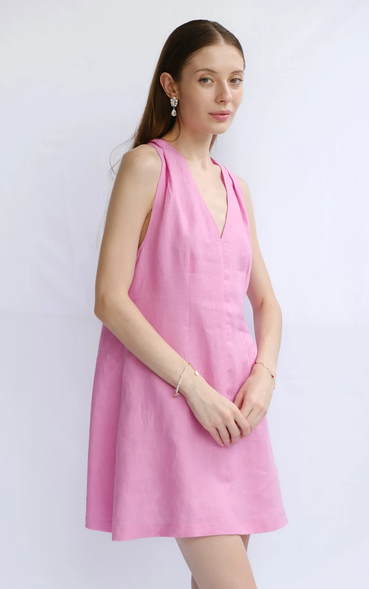 PTO 100% Linen V-Neck Mini Dress