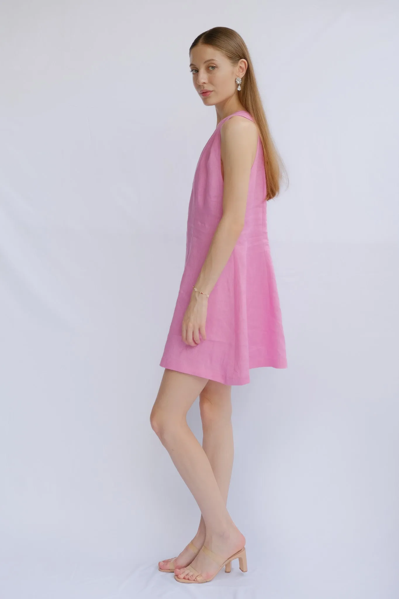 PTO 100% Linen V-Neck Mini Dress