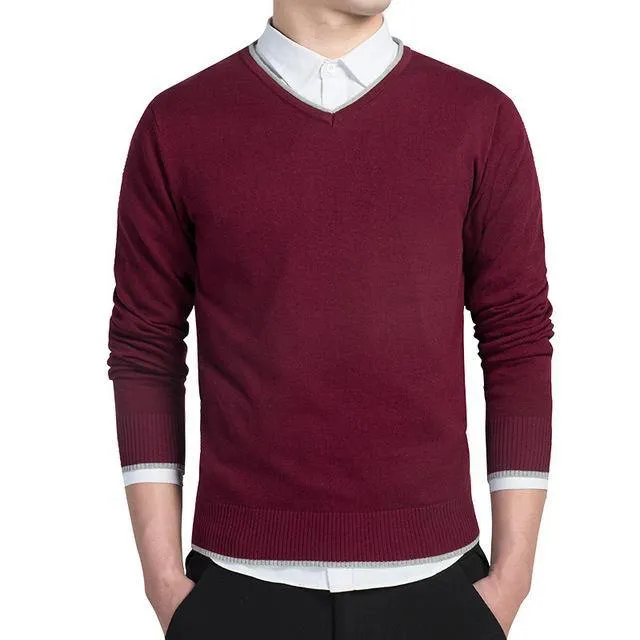 Pullover Men V-neck Casual Long Sleeve Sweaters