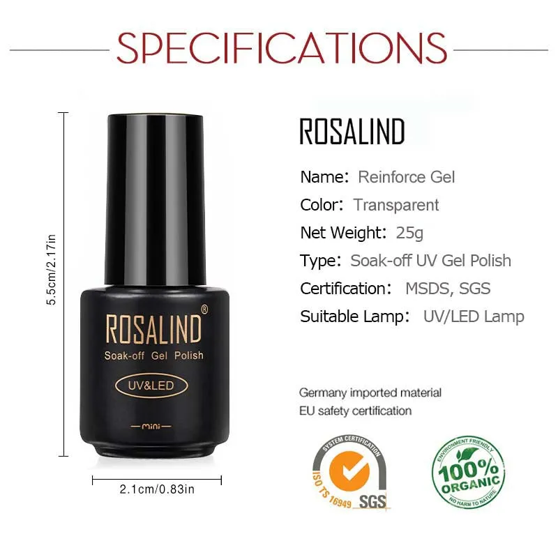 ROSALIND Reinforce Gel Polish Bright For Nail Art Design LED/UV Lamp