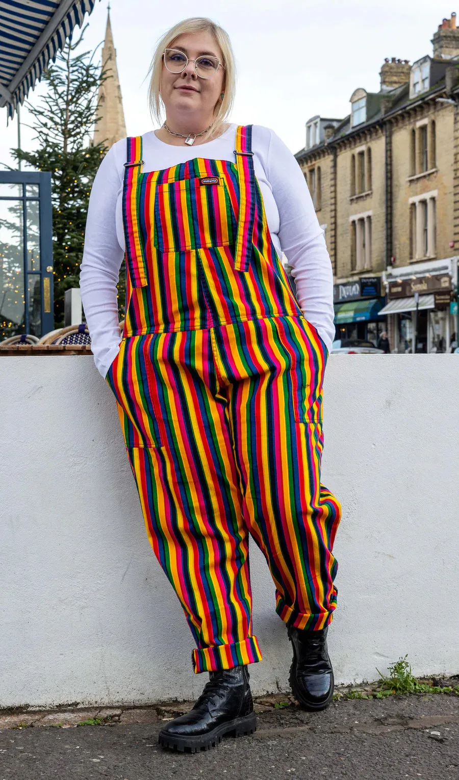 Run & Fly - Rainbow Stripes Stretch Twill Dungarees