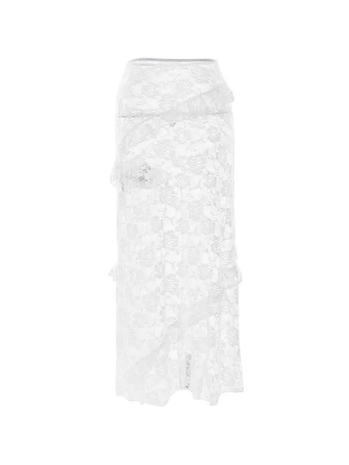 See Through Lace Midi Skirt