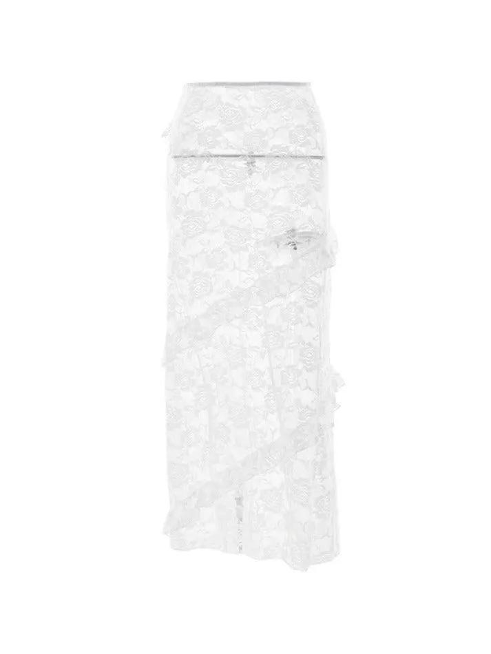 See Through Lace Midi Skirt