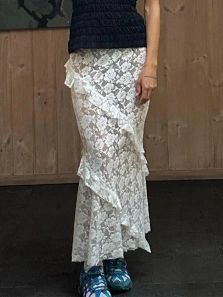 See Through Lace Midi Skirt