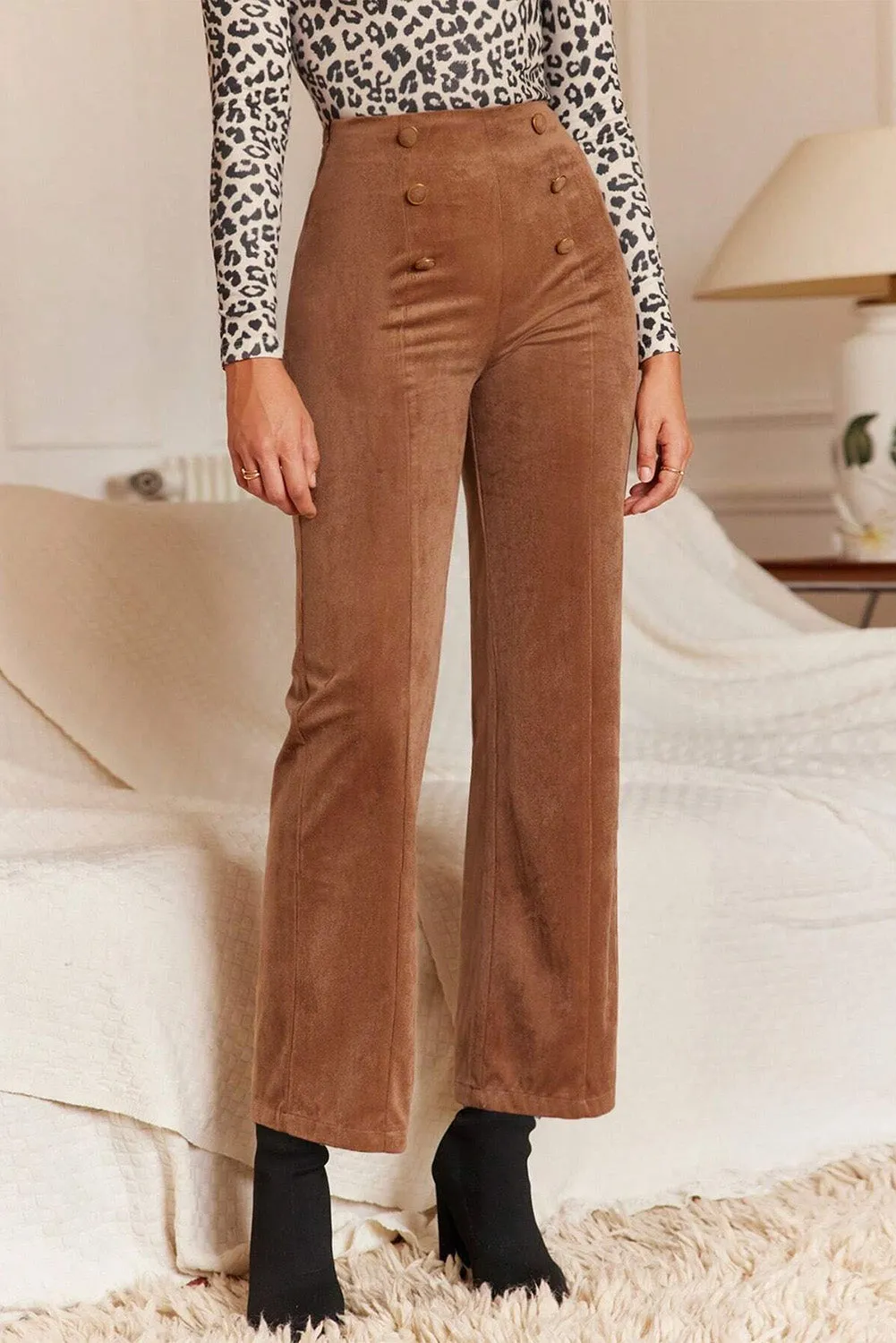 Solid Corduroy Straight Leg Pants