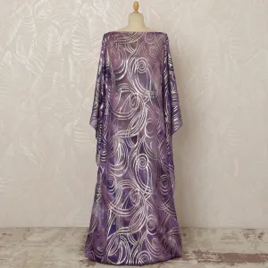 Somali Silk Chiffon Dirac Fabric with Metallic Lurex - Purple Swirl Design, 3.5 Meters, 140 cm Width-D20669