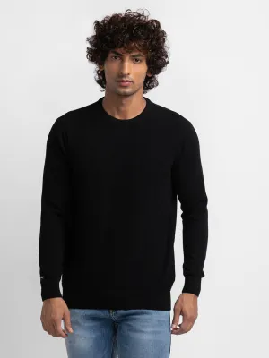 Spykar Black Cotton Full Sleeve Casual Sweater For Men