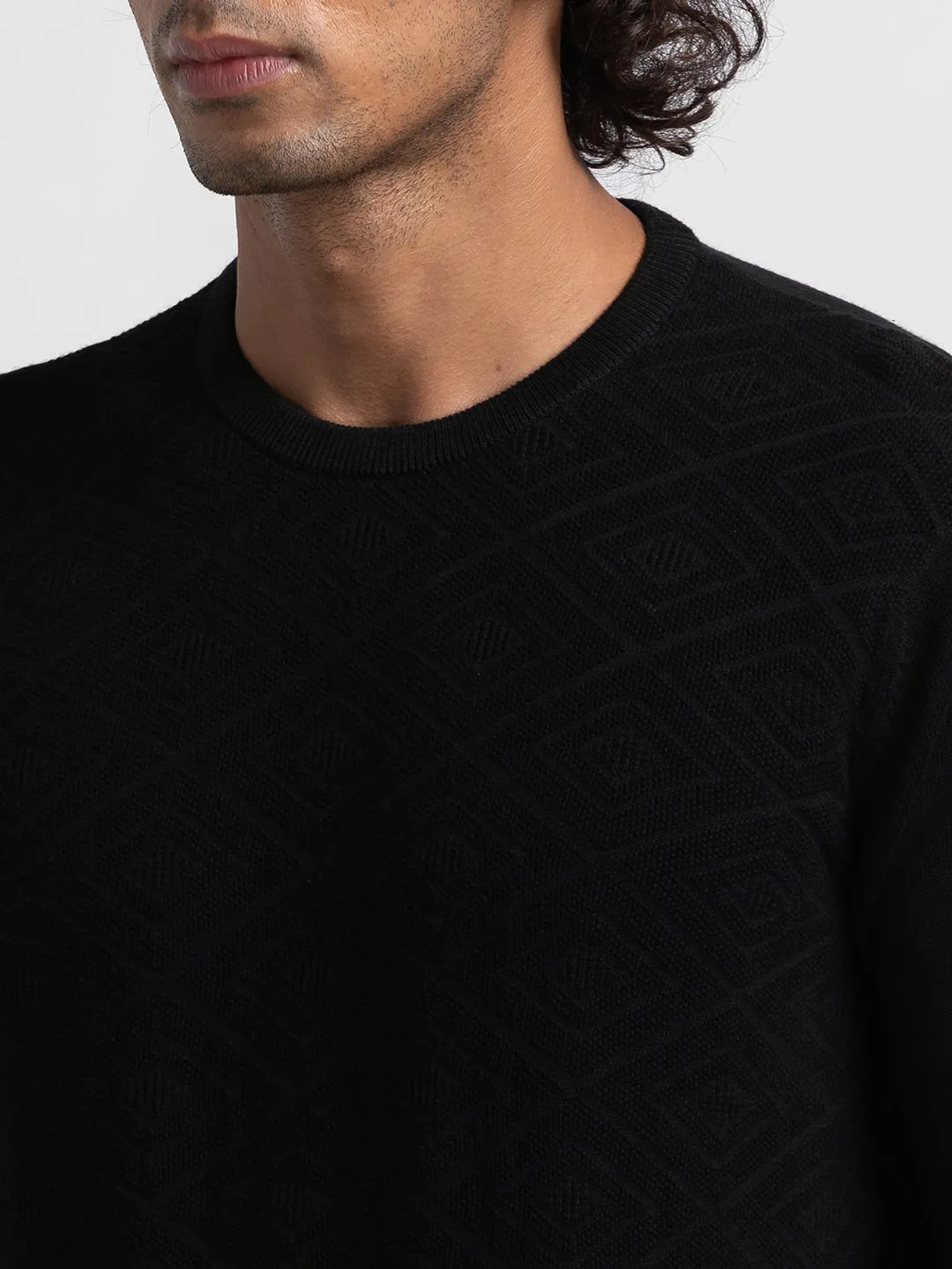 Spykar Black Cotton Full Sleeve Casual Sweater For Men