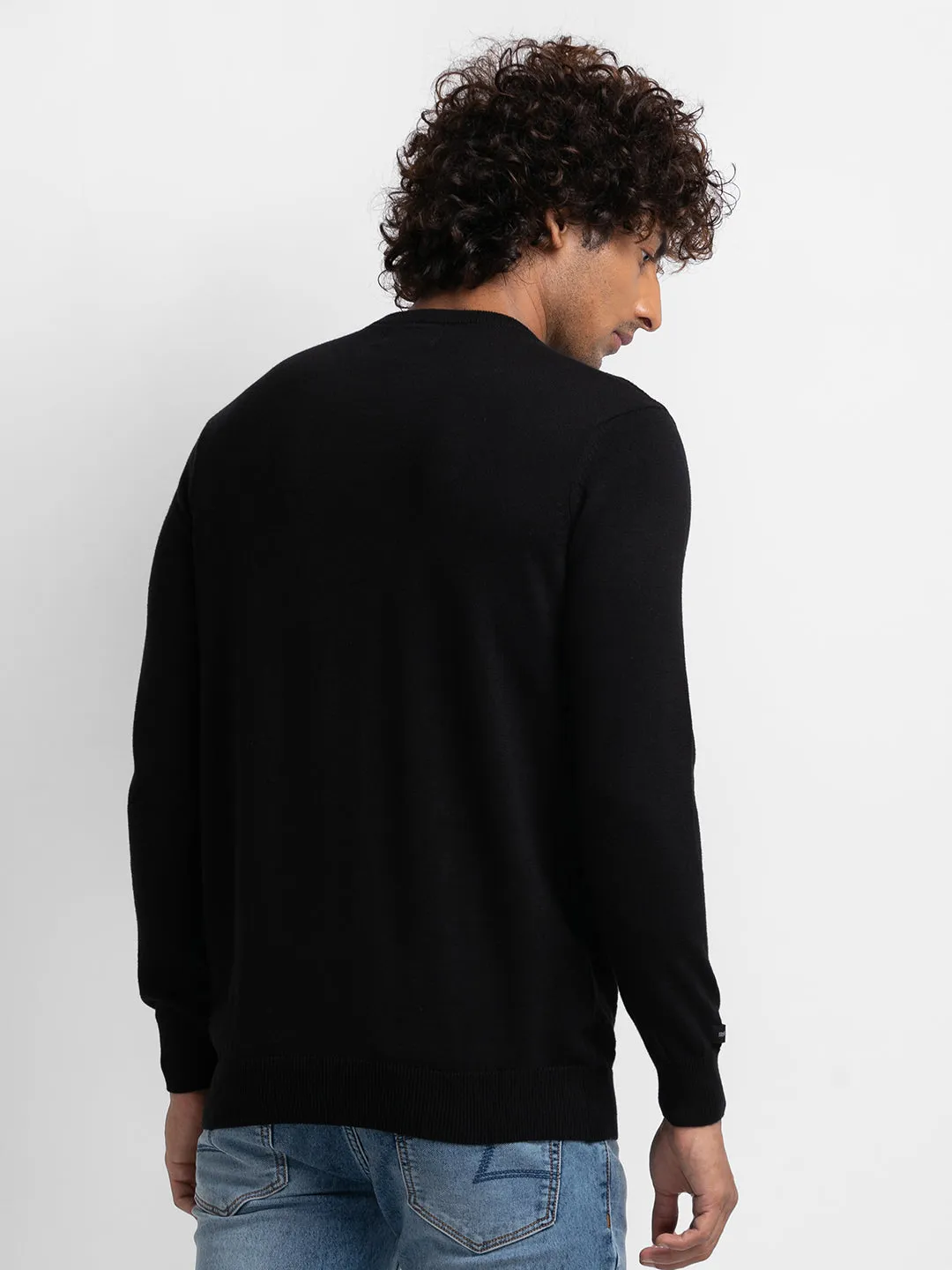 Spykar Black Cotton Full Sleeve Casual Sweater For Men