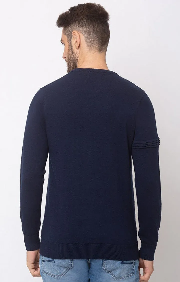 Spykar Blue Cotton Regular Fit Sweater For Men