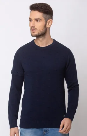 Spykar Blue Cotton Regular Fit Sweater For Men