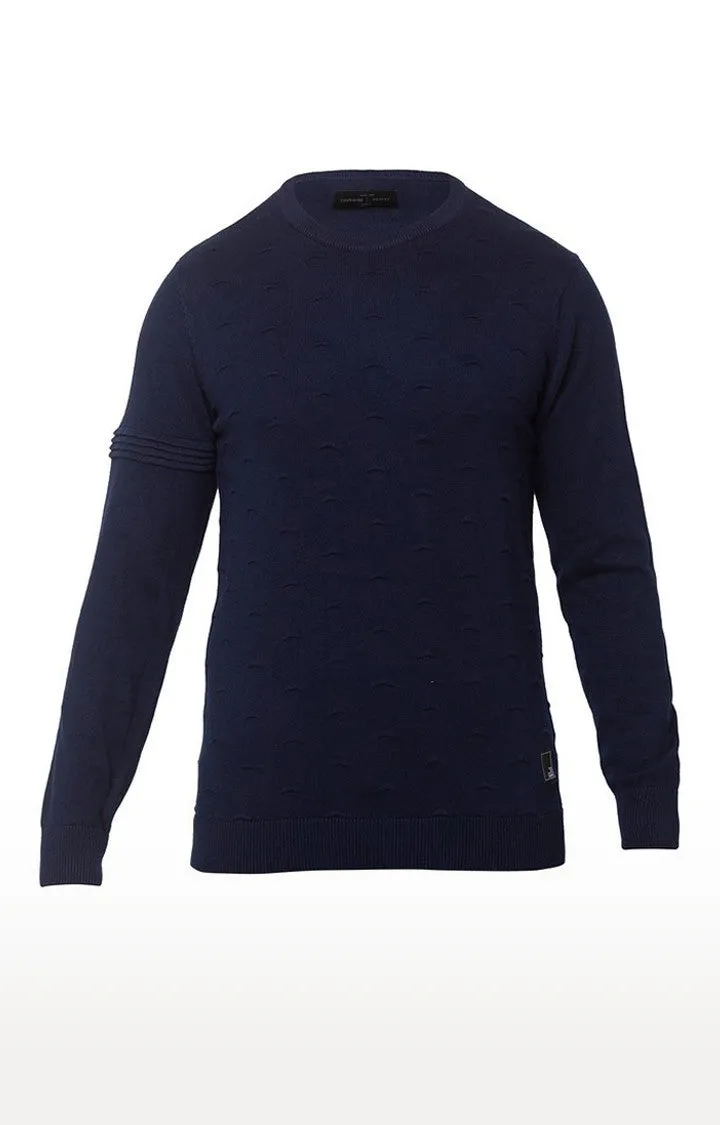 Spykar Blue Cotton Regular Fit Sweater For Men