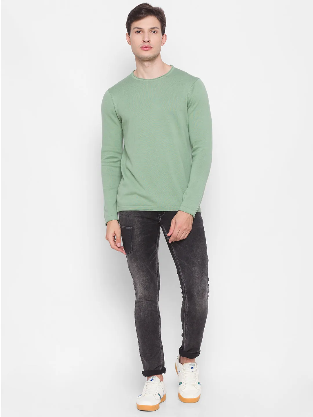 Spykar Green Cotton Men Sweater