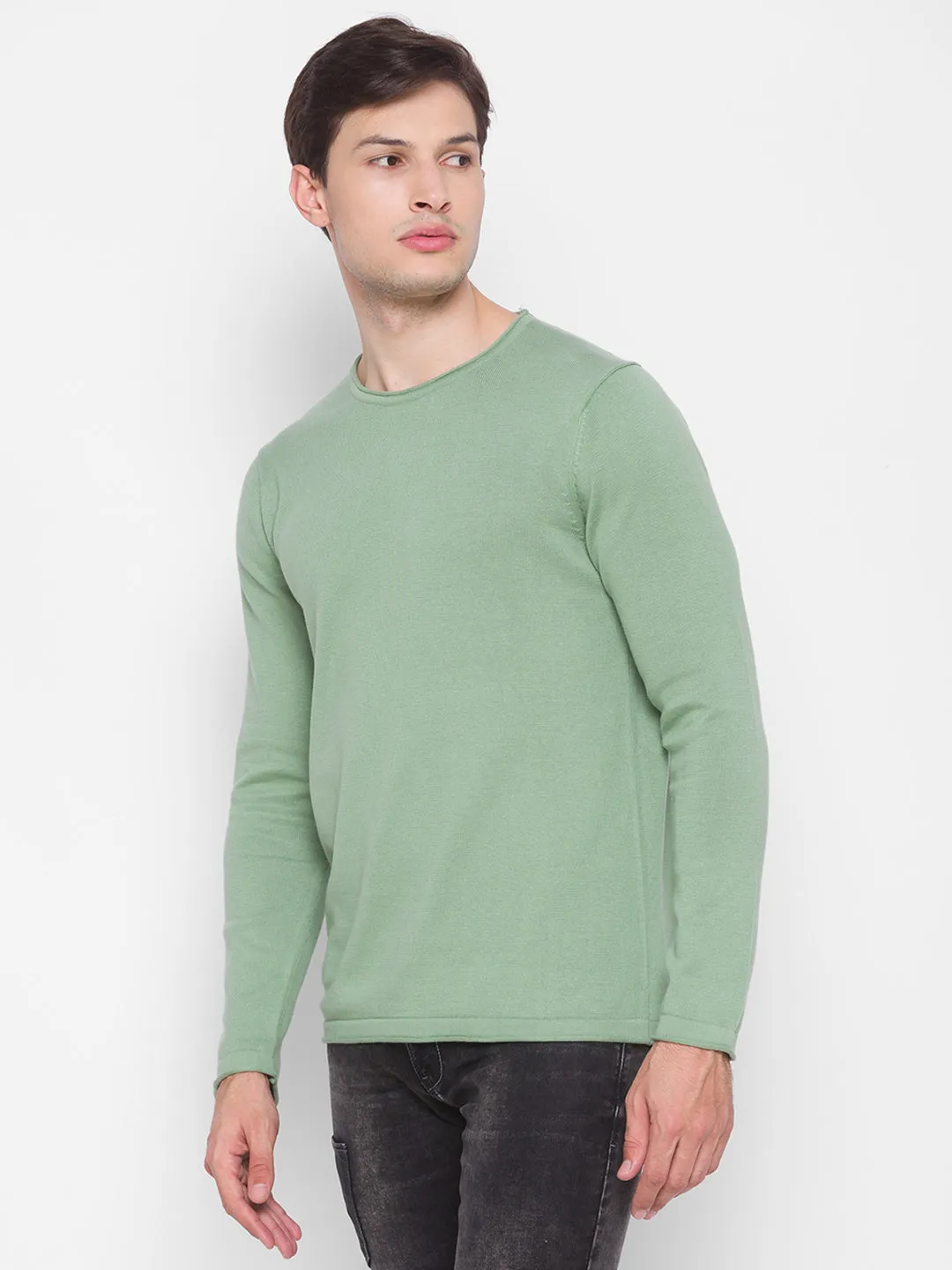 Spykar Green Cotton Men Sweater