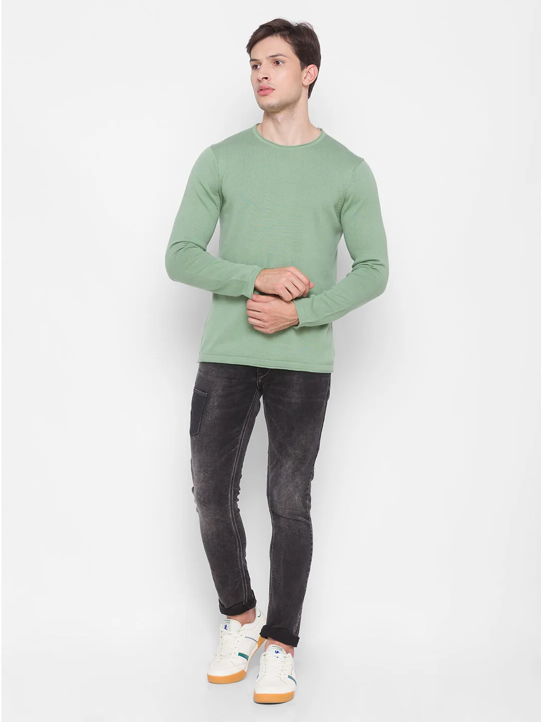 Spykar Green Cotton Men Sweater