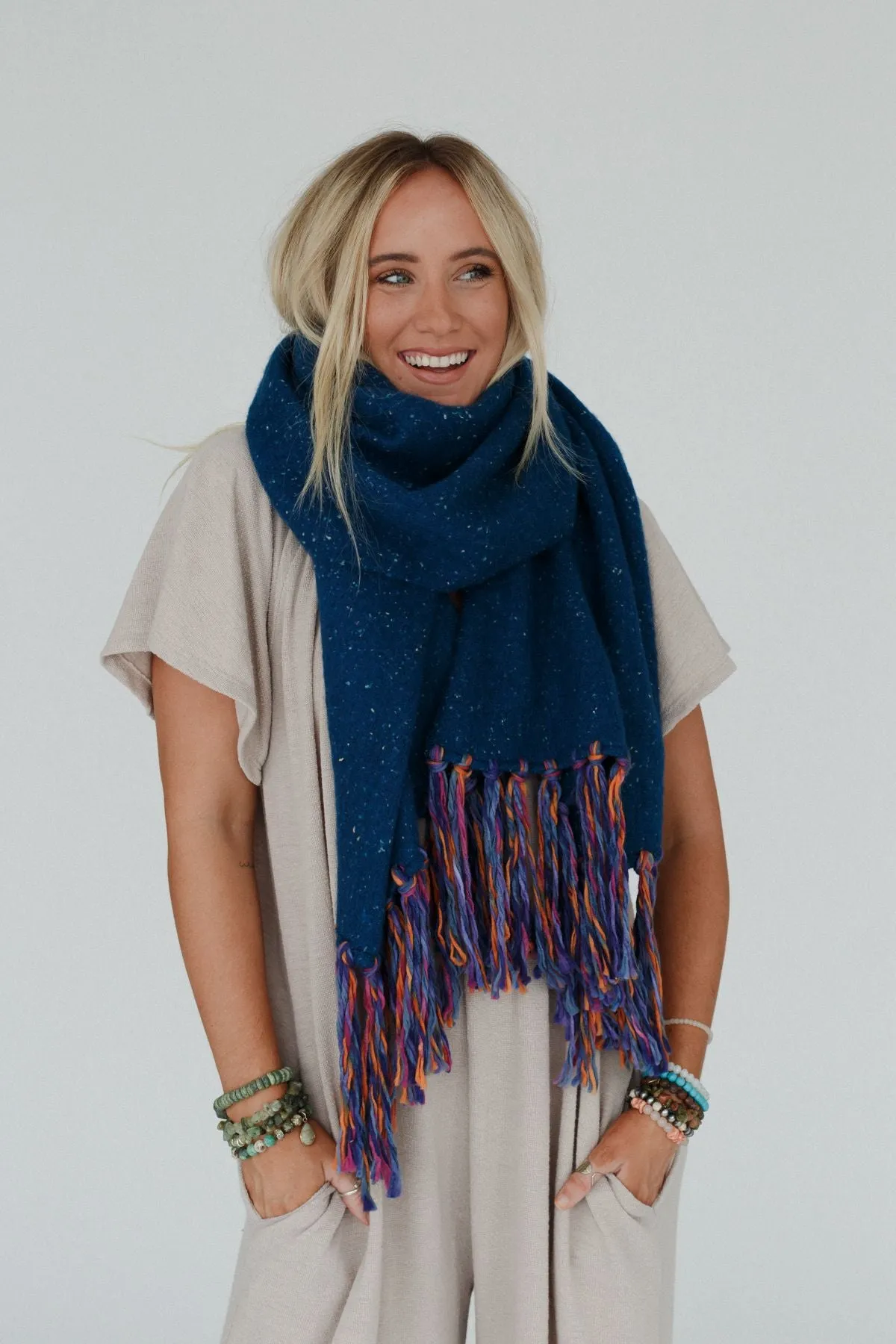 Stardust Speckled Fringe Scarf - Blue