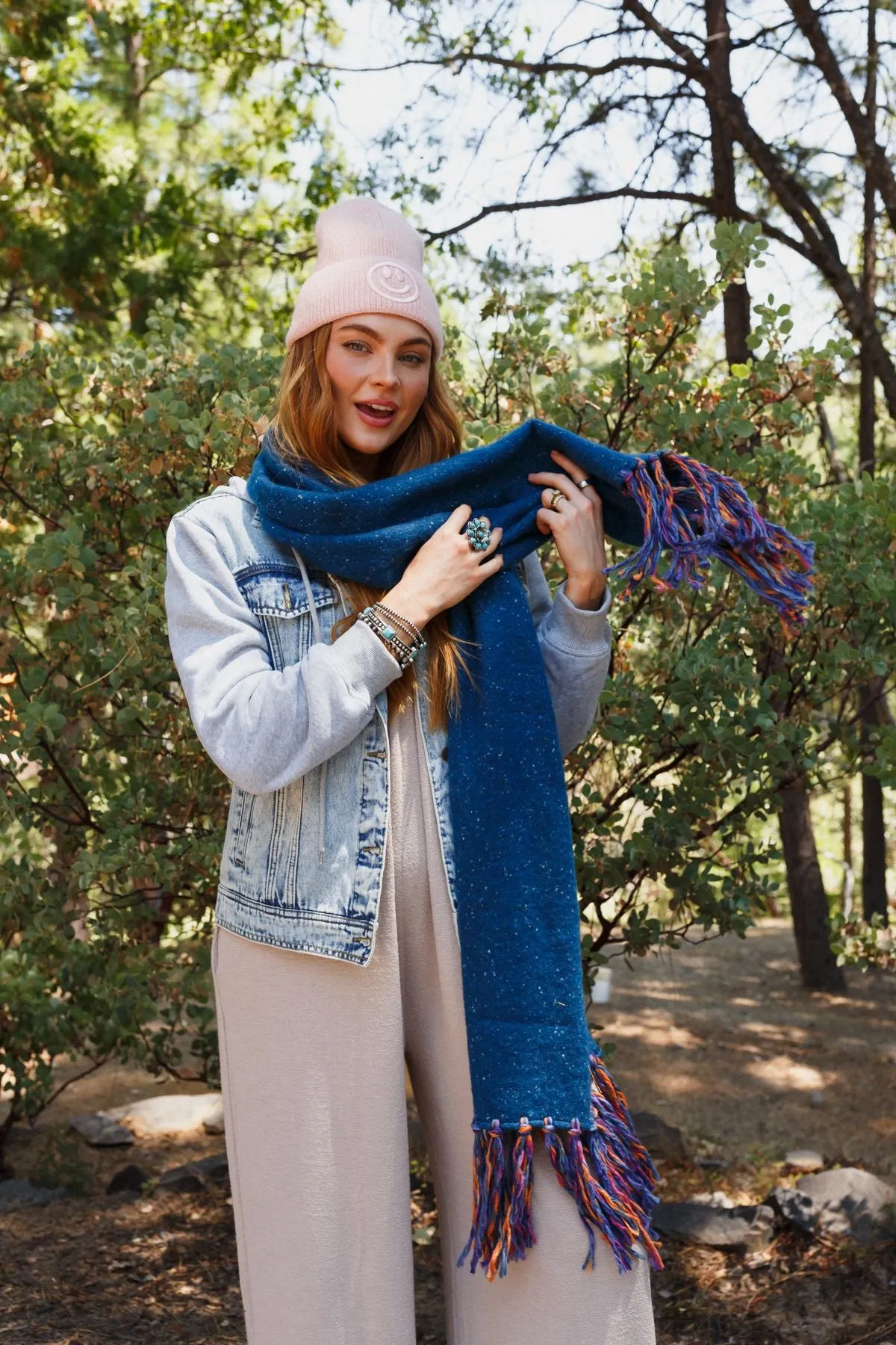 Stardust Speckled Fringe Scarf - Blue