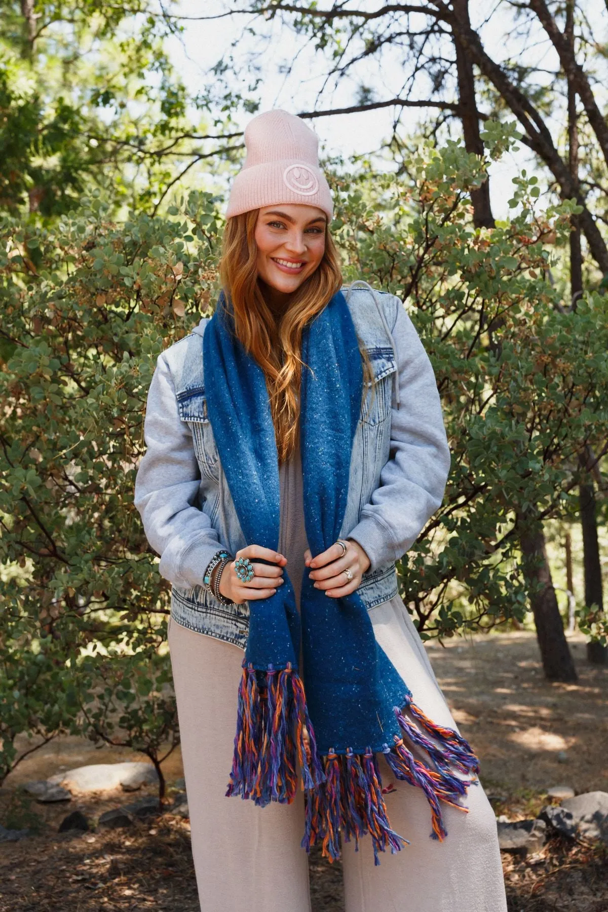 Stardust Speckled Fringe Scarf - Blue